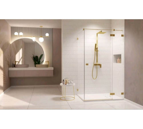 Дверь, Radaway, Essenza Pro KDJ, шв 1200*2000, петли-справа, brushed gold, цвет стекла-прозрачный, Easy Clean