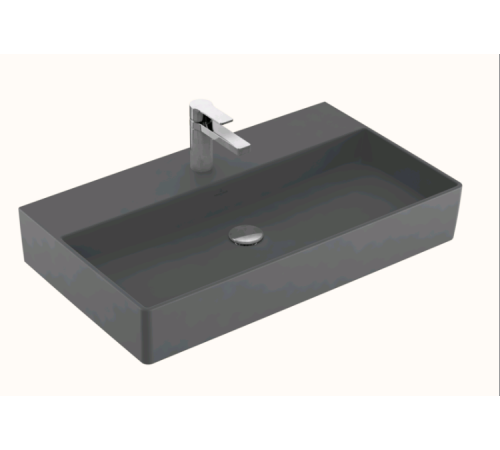 Раковина, Villeroy&Boch, Memento 2.0, шгв 800*470*135, отверстия для смесителя-1 сквозное, 2 промаркированных, CeramicPlus, цвет-графит