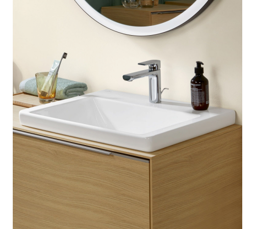 Раковина, Villeroy&Boch, Subway 3.0, шгв 600*470*120, отверстия для смесителя-1 сквозное, 2 промаркированных, цвет-альпийский белый