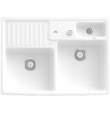 Мойка, Villeroy&Boch, Kitchen, двойная, шгв 895*630*220, отверстия для смесителя-1, CeramicPlus, цвет-альпийский белый