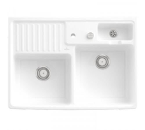 Мойка, Villeroy&Boch, Kitchen, двойная, шгв 895*630*220, отверстия для смесителя-1, CeramicPlus, цвет-альпийский белый