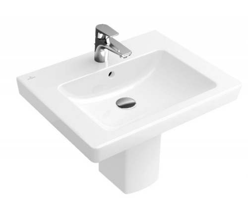 Раковина, Villeroy&Boch, Subway 2.0, шг 650*470, отверстия для смесителя-1 сквозное, 2 промаркированных, цвет-альпийский белый