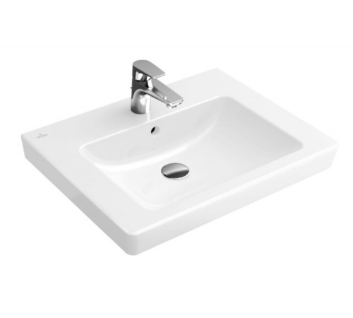 Раковина, Villeroy&Boch, Subway 2.0, шг 650*470, отверстия для смесителя-1 сквозное, 2 промаркированных, цвет-альпийский белый