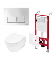Комплект, TECE, TeceSpring R, подвесной, шгв 360*530*350, цвет унитаза-белый, цвет сиденья-белый, цвет клавиши-хром