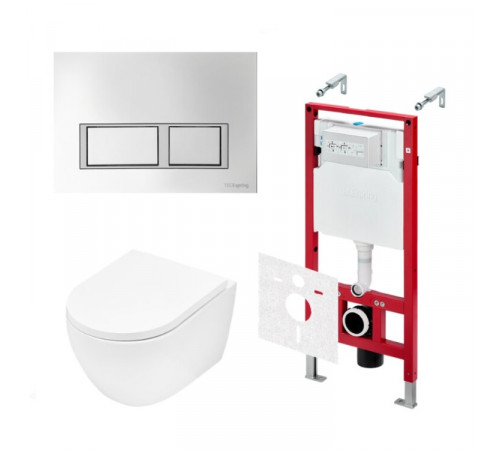 Комплект, TECE, TeceSpring R, подвесной, шгв 360*530*350, цвет унитаза-белый, цвет сиденья-белый, цвет клавиши-хром