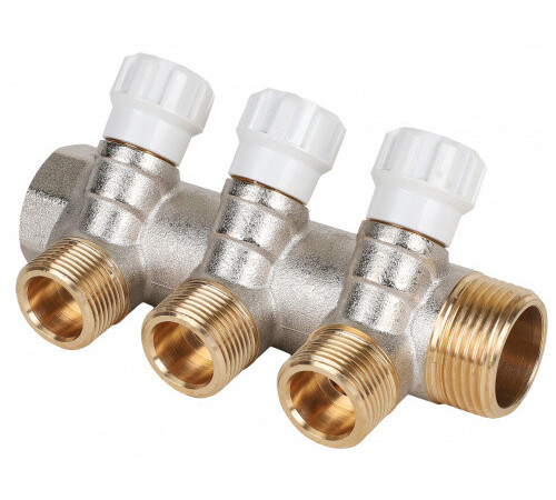 Коллектор, Premium, 1" x 3/4"ЕК, 3 выхода, с регулирующими вентилями