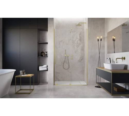 Дверь, Radaway, Furo DWJ, шв 822*2000, петли-справа, brushed gold, цвет стекла-прозрачный, Easy Clean