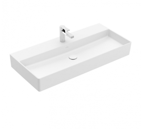 Раковина, Villeroy&Boch, Memento 2.0, шгв 1000*470*95, отверстия для смесителя-1 сквозное, 2 промаркированных, CeramicPlus, цвет-альпийский белый