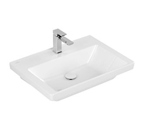 Раковина, Villeroy&Boch, Subway 3.0, шгв 650*470*120, отверстия для смесителя-1 сквозное, 2 промаркированных, CeramicPlus, цвет-альпийский белый