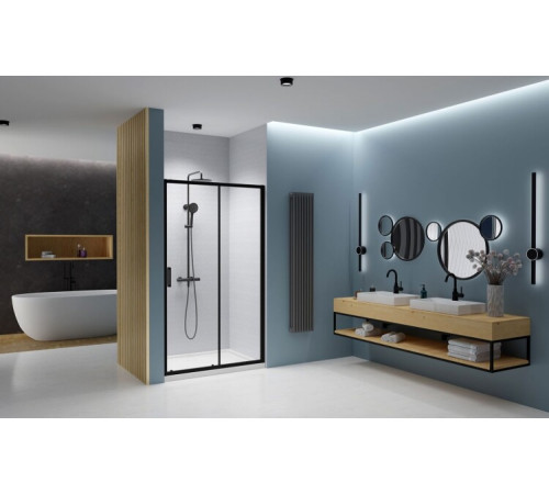 Дверь, Radaway, Premium Pro DWJ, шв 1400*2000, петли-справа, черный, цвет стекла-прозрачный, Easy Clean