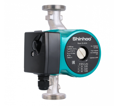 Насос циркуляционный, Shinhoo, BASIC 15-6S N 130 1x230V, 100/70/55 Вт, G 1", PN10, без резьбовых трубных соединений