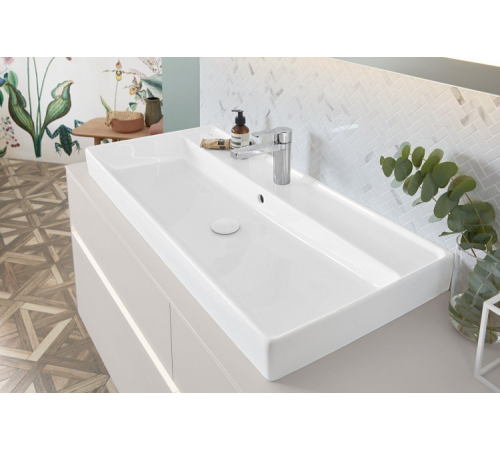 Раковина, Villeroy&Boch, Collaro, шгв 1000*470*160, отверстия для смесителя-1 сквозное, 2 промаркированных, CeramicPlus, цвет-альпийский белый