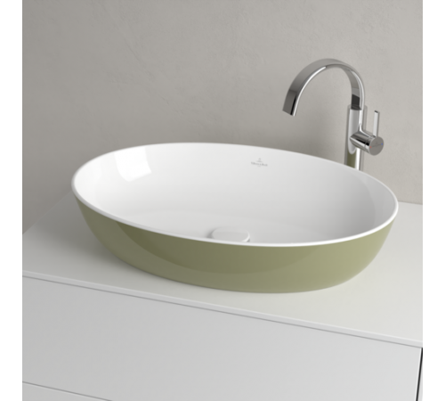 Раковина, Villeroy&Boch, Artis, шгв 610*410*130, отверстия для смесителя-отсутствуют, цвет снаружи/внутри-Sage Green/белый