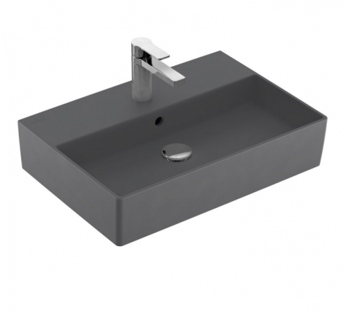 Раковина, Villeroy&Boch, Memento 2.0, шгв 600*420*140, отверстия для смесителя-1 сквозное, 2 промаркированных, CeramicPlus, цвет-графит (Graphite)