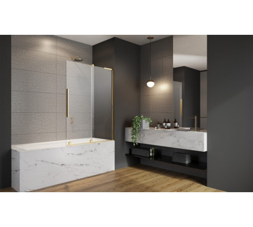 Шторка на ванну, Radaway, Furo SL PND II, шв 538*1500, петли-справа, цвет фурнитуры-золото, цвет стекла-прозрачный, Easy Clean