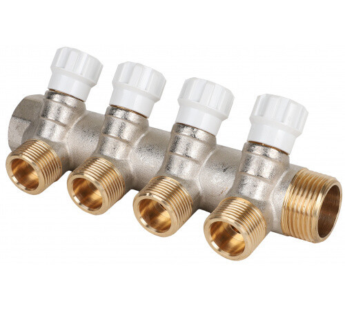 Коллектор, Premium, 1" x 3/4"ЕК, 4 выхода, с регулирующими вентилями