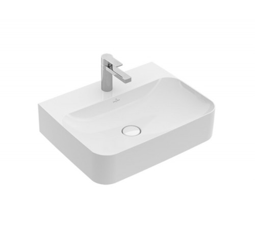 Раковина, Villeroy&Boch, Finion, шгв 600*470*105, отверстия для смесителя-1 сквозное, 2 промаркированных, CeramicPlus, цвет-альпийский белый