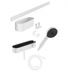 Душевой комплект, Hansgrohe, WallStoris, ручной душ, термостат, шланг для душа, штанга, корзина для хранения, крючок, держатель, цвет-белый матовый