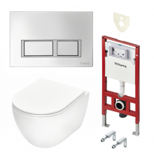 Комплект, TECE, TeceSpring R, подвесной, шгв 360*530*350, цвет унитаза-белый, цвет сиденья-белый, цвет клавиши-хром