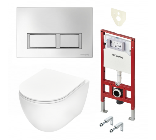 Комплект, TECE, TeceSpring R, подвесной, шгв 360*530*350, цвет унитаза-белый, цвет сиденья-белый, цвет клавиши-хром