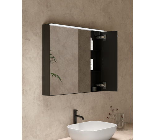 Зеркальный шкаф, Globo, Mirror cabinet, шгв 800*140*700, цвет корпуса-черный матовый