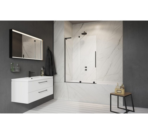 Шторка на ванну, Radaway, Furo SL PND II, шв 638*1500, петли-справа, цвет фурнитуры-черный, цвет стекла-прозрачный, Easy Clean