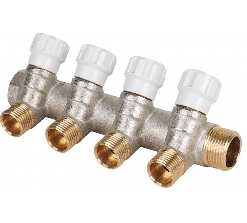 Коллектор, Premium, 3/4" x 1/2"ЕК, 4 выхода, с регулирующими вентилями