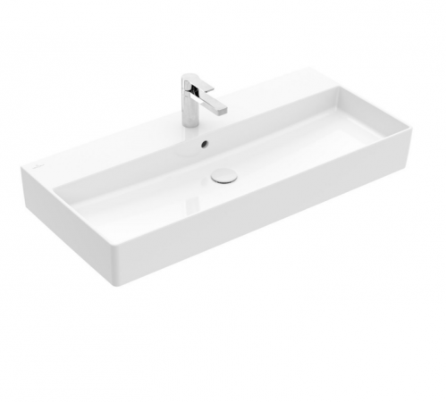 Раковина, Villeroy&Boch, Memento 2.0, шгв 1000*470*95, отверстия для смесителя-1 сквозное, 2 промаркированных, CeramicPlus, цвет-альпийский белый
