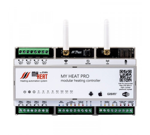 Контроллер, MyHeat, Pro, для автоматизации сложных систем отопления и ГВС, 2 канала связи-GSM 2G и Wi-Fi 2.4g