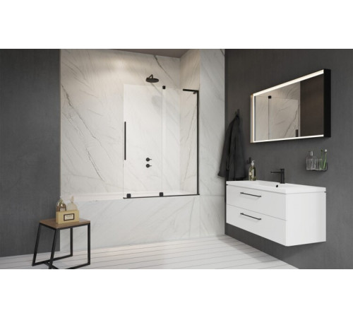 Шторка на ванну, Radaway, Furo SL PND II, шв 538*1500, петли-справа, цвет фурнитуры-черный, цвет стекла-прозрачный, Easy Clean