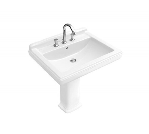 Раковина, Villeroy&Boch, Hommage, шгв 750*580*200, отверстия для смесителя-3, CeramicPlus, цвет-альпийский белый