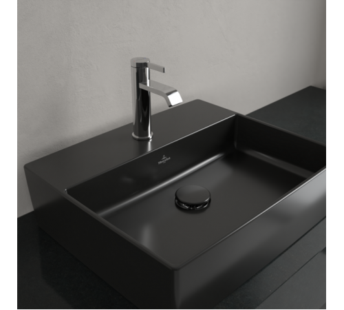 Раковина, Villeroy&Boch, Memento 2.0, шгв 500*420*90, отверстия для смесителя-1 сквозное, 2 промаркированных, CeramicPlus, цвет-Pure Black