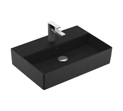 Раковина, Villeroy&Boch, Memento 2.0, шгв 600*420*140, отверстия для смесителя-1 сквозное, 2 промаркированных, CeramicPlus, цвет-Pure Black