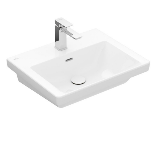 Раковина, Villeroy&Boch, Subway 3.0, шгв 550*440*165, отверстия для смесителя-1 сквозное, 2 промаркированных, цвет-альпийский белый