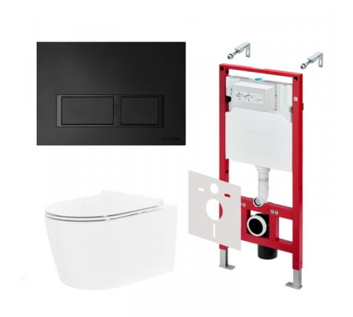 Комплект, TECE, TeceSpring Pro, подвесной, шгв 360*530*336, цвет унитаза-белый, цвет сиденья-белый, цвет клавиши-чёрный матовый