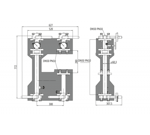 Насосная группа прямая фланцевая DN50 PN10 без насоса