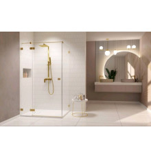 Дверь, Radaway, Essenza Pro KDJ, шв 1000*2000, петли-слева, brushed gold, цвет стекла-прозрачный, Easy Clean
