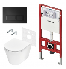 Комплект, TECE, TeceSpring K, подвесной, шгв 360*480*350, цвет унитаза-белый, цвет сиденья-белый, цвет клавиши-черный матовый