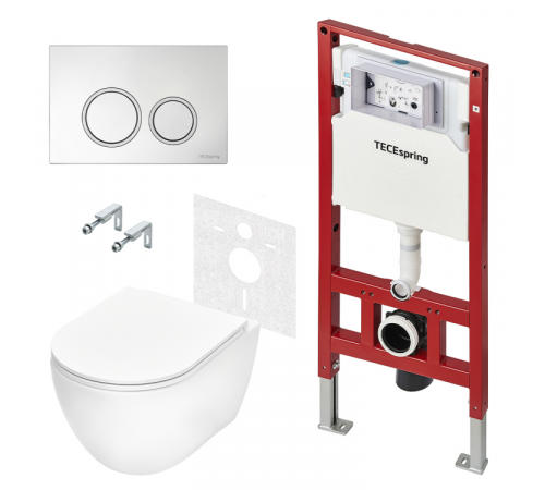 Комплект, TECE, TeceSpring R, подвесной, шгв 360*530*350, цвет унитаза-белый, цвет сиденья-белый, цвет клавиши-хром