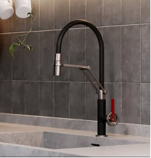 Смеситель для кухни, Gessi, Officine V, цвет-Finox Brushed Nickel/Matte Black