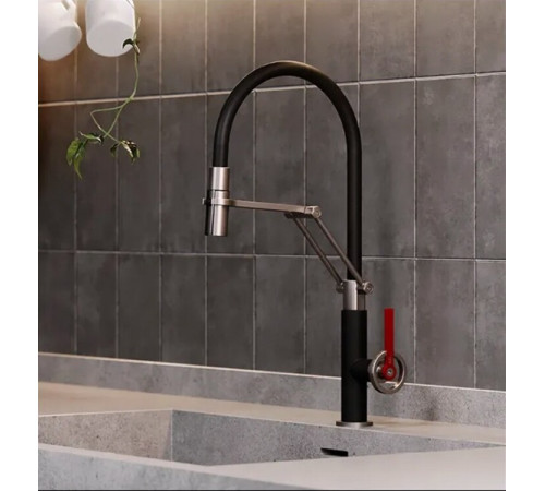 Смеситель для кухни, Gessi, Officine V, цвет-Finox Brushed Nickel/Matte Black