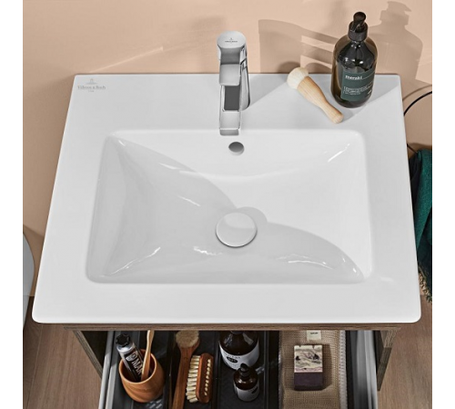 Раковина, Villeroy&Boch, Venticello, шгв 650*500*120, отверстия для смесителя-1 сквозное, 2 промаркированных, CeramicPlus, цвет-камень белый