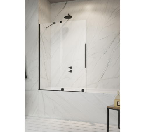 Шторка на ванну, Radaway, Furo PND II, шв 538*1500, петли-слева, цвет фурнитуры-черный, цвет стекла-прозрачный, Easy Clean