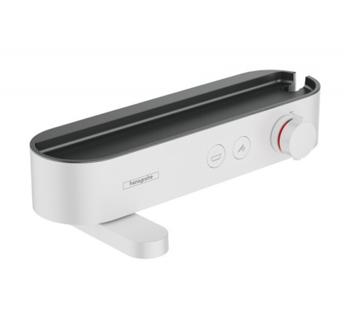 Смеситель для ванны и душа, Hansgrohe, ShowerTablet Select, с полочкой из матового черного пластика, цвет-белый матовый