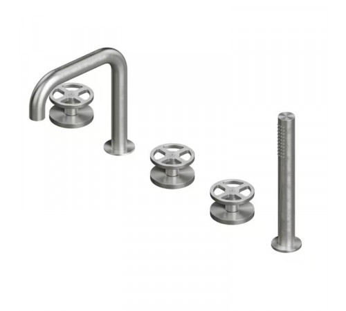 Смеситель для ванны и душа, Quadro design, Valvola02, на борт ванны, цвет-Steel Brushed