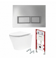 Комплект, TECE, TeceSpring K, подвесной, шгв 360*480*350, цвет унитаза-белый, цвет сиденья-белый, цвет клавиши-хром