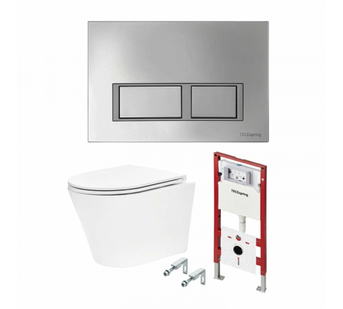 Комплект, TECE, TeceSpring K, подвесной, шгв 360*480*350, цвет унитаза-белый, цвет сиденья-белый, цвет клавиши-хром