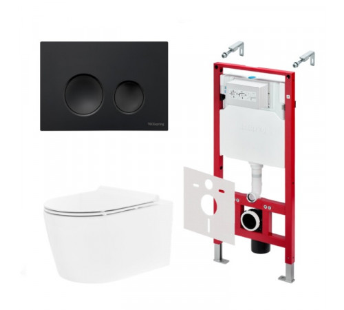 Комплект, TECE, TeceSpring Pro, подвесной, шгв 360*530*336, цвет унитаза-белый, цвет сиденья-белый, цвет клавиши-чёрный матовый